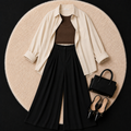 Beige Button Down Shirt With Brown Inner & Black Formal pant