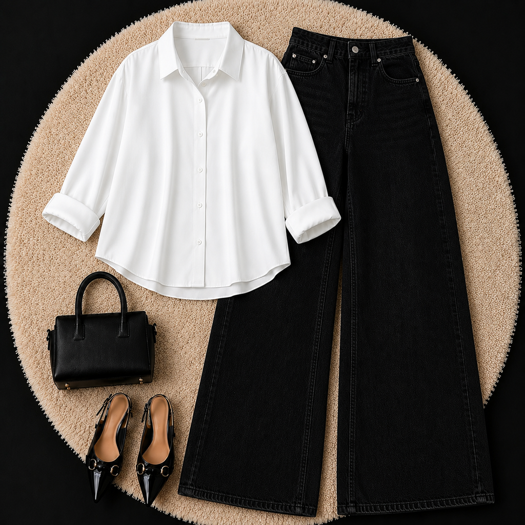White Button down shirt with Black Jeans