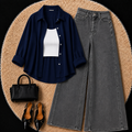 Button Down Shirt With Inner & Grey Wide Leg Jeans