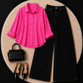 Hot Pink Button down shirt with Black Jeans
