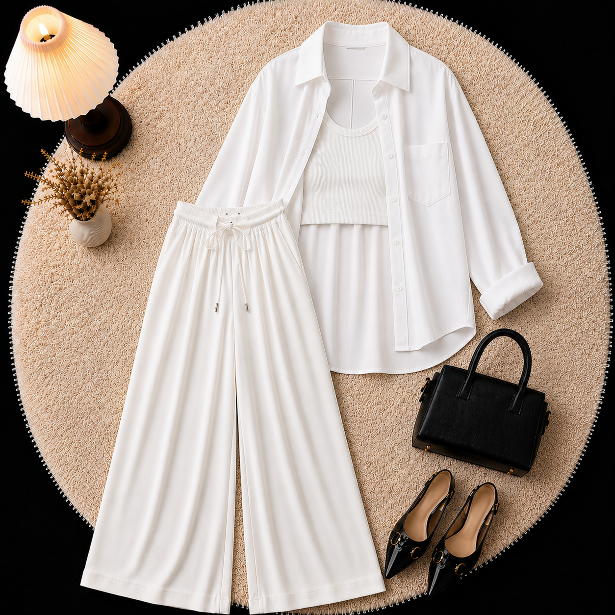 White Down Shirt With Inner & White Flapper Trouser