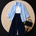 Sky Blue Button Down Shirt With White Inner And Navy Blue Formal Pant
