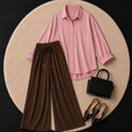 Baby Pink Button Down Shirt With Brown Flapper Trouser
