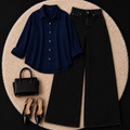 Navy Blue Button down shirt with Black Jeans