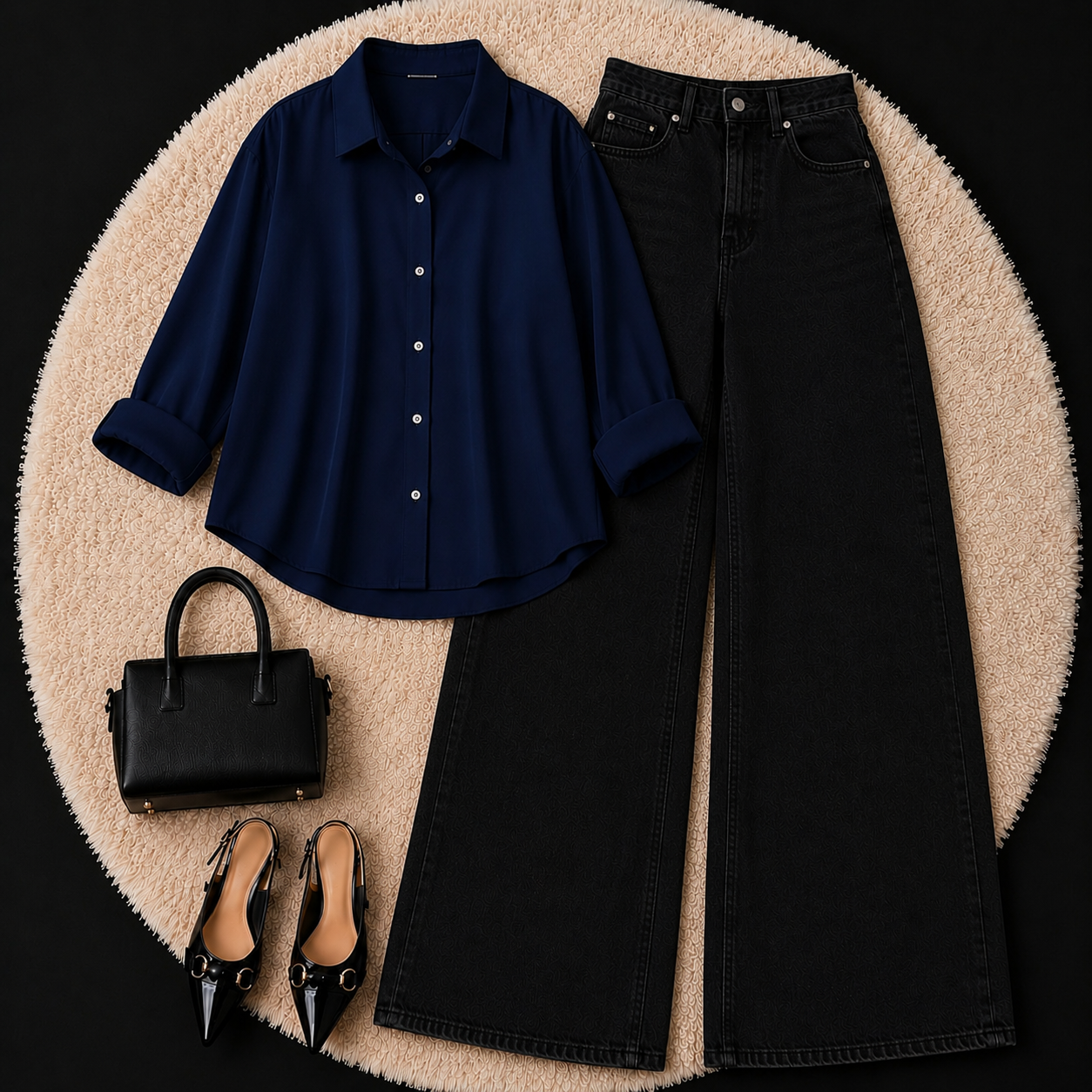 Navy Blue Button down shirt with Black Jeans