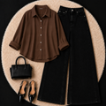 Brown Button down shirt with Black Jeans