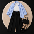 Sky Blue Button Down Shirt With White Inner & Black Formal pant