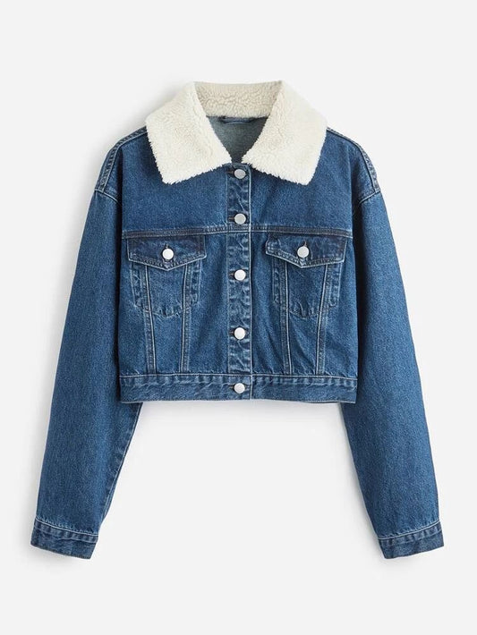 Mid Washed Fur Collared Denim Jacket