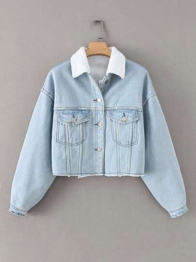 Light Washed Fur Collared Denim Jacket