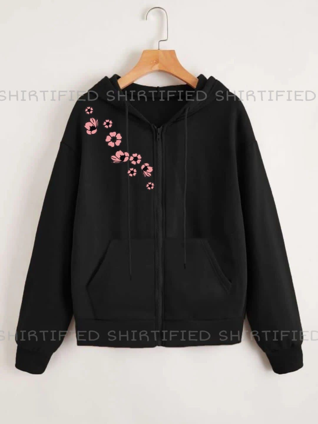 Black Zipper pink flower on shoulder