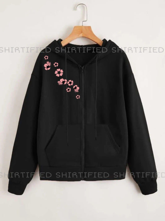 Black Zipper pink flower on shoulder