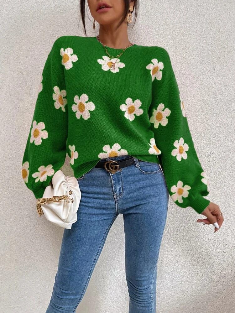 Green Floral Sweatshirt
