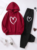 maroon Hoodie shaded heart with black flapper trouser