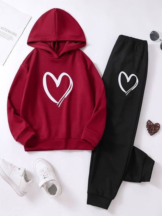 maroon Hoodie shaded heart with black flapper trouser